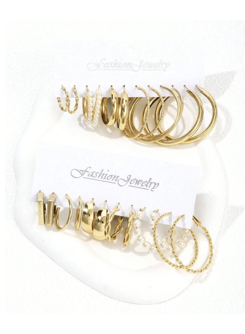 veya 12 Pairs Bohemian Metal Earrings Set with Beaded Design - Image 3